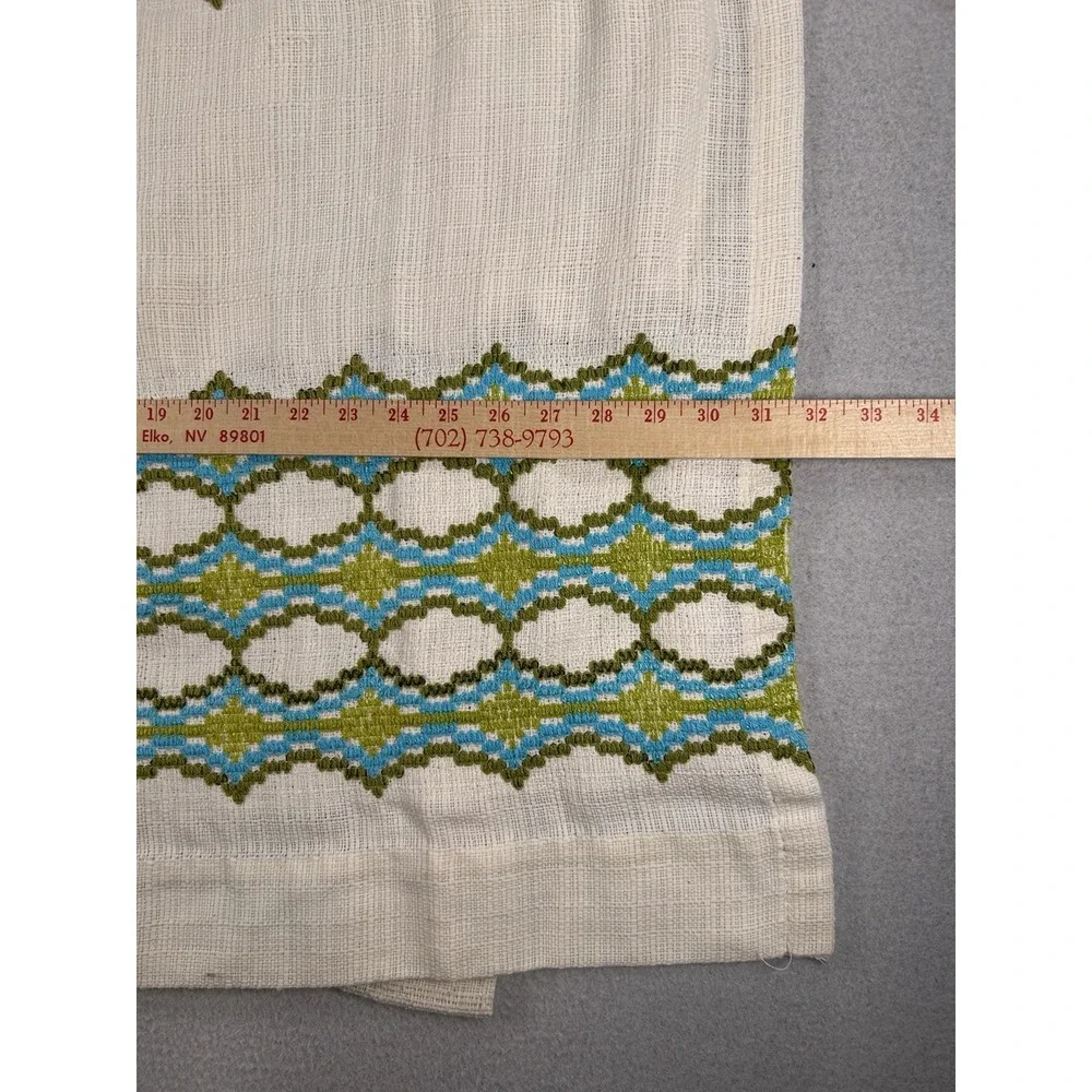 VTG JC Penny Embroidered Cafe Curtains & Valance Set Blue Green MCM 70's Groovy